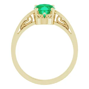 14K Yellow Lab-Grown Emerald Ring