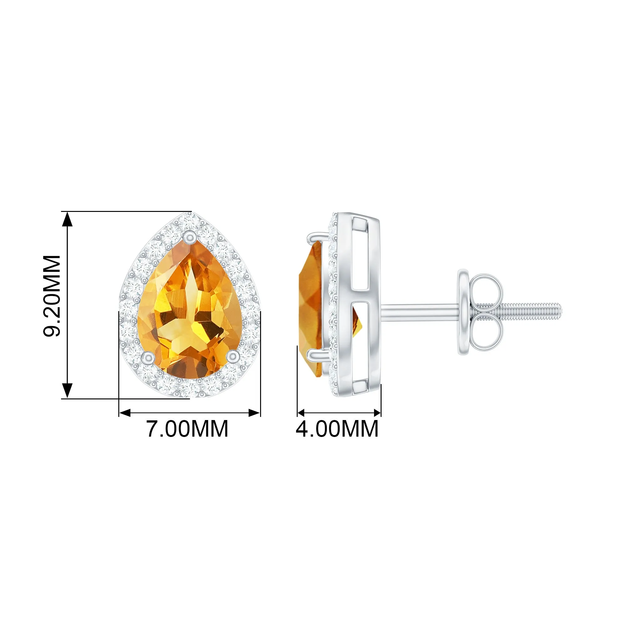 1.50 CT Classic Pear Cut Citrine and Diamond Stud Earrings