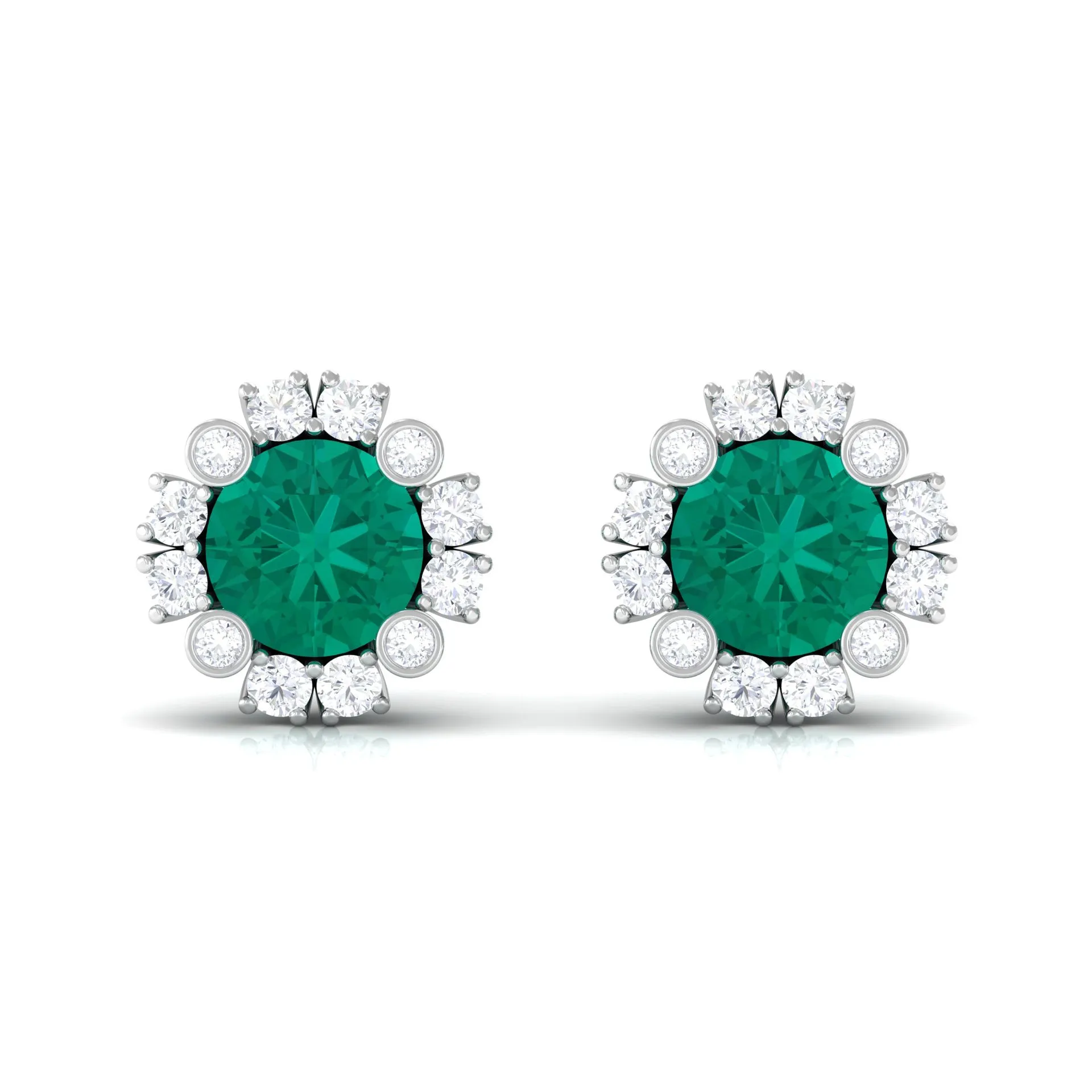 1.50 CT Emerald Classic Stud Earrings with Diamond Accent