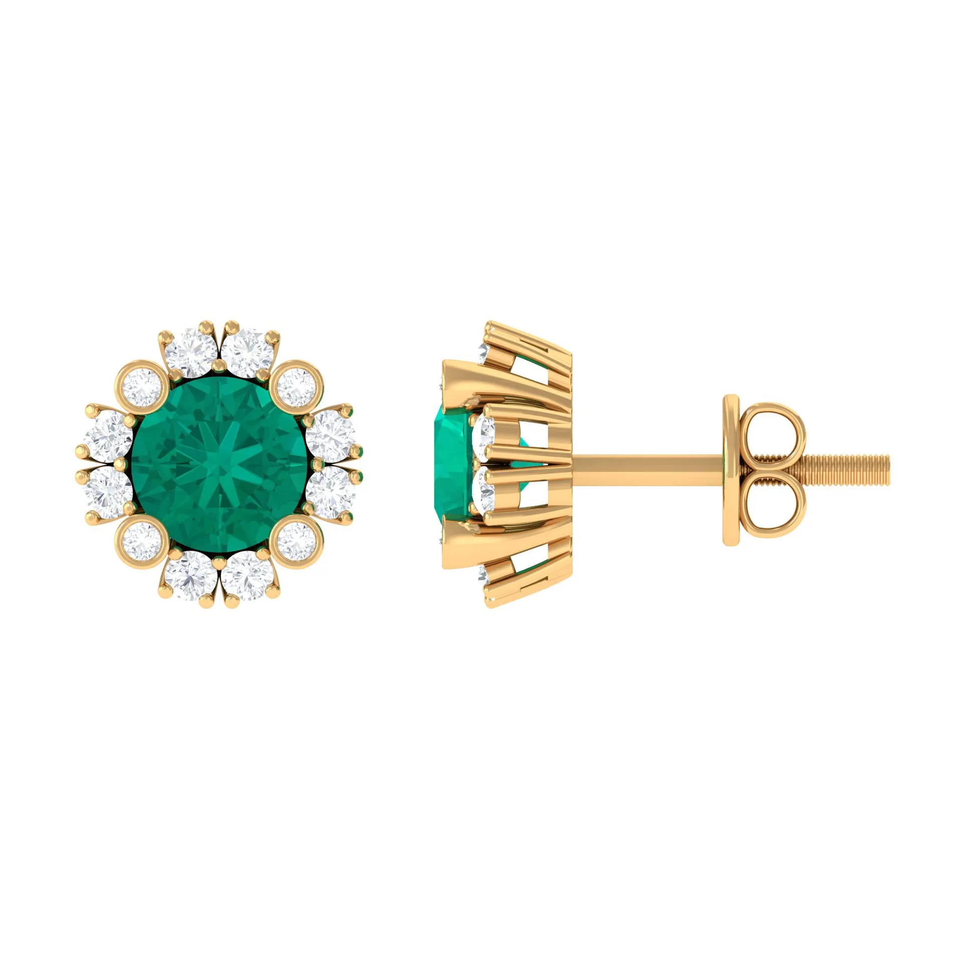 1.50 CT Emerald Classic Stud Earrings with Diamond Accent