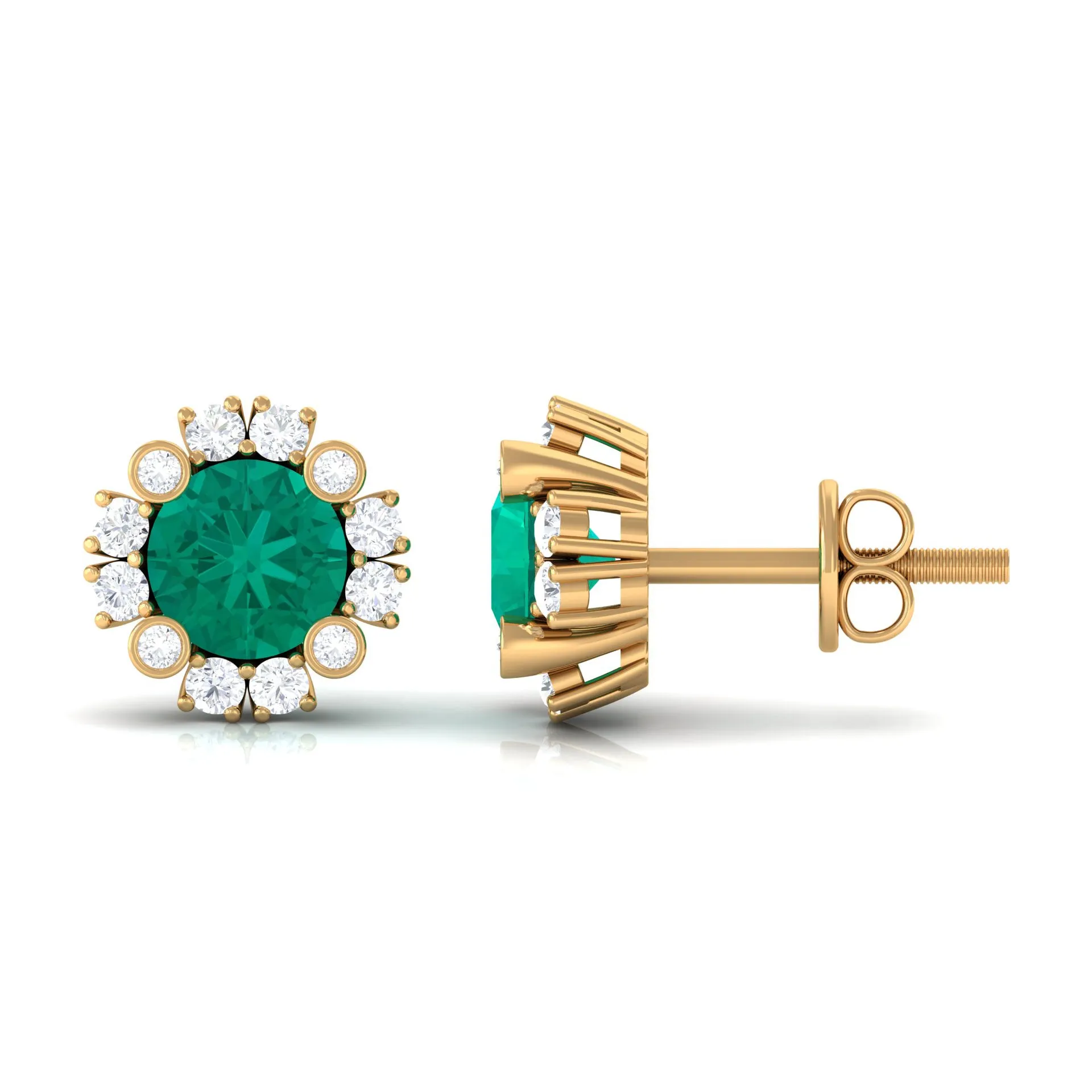 1.50 CT Emerald Classic Stud Earrings with Diamond Accent