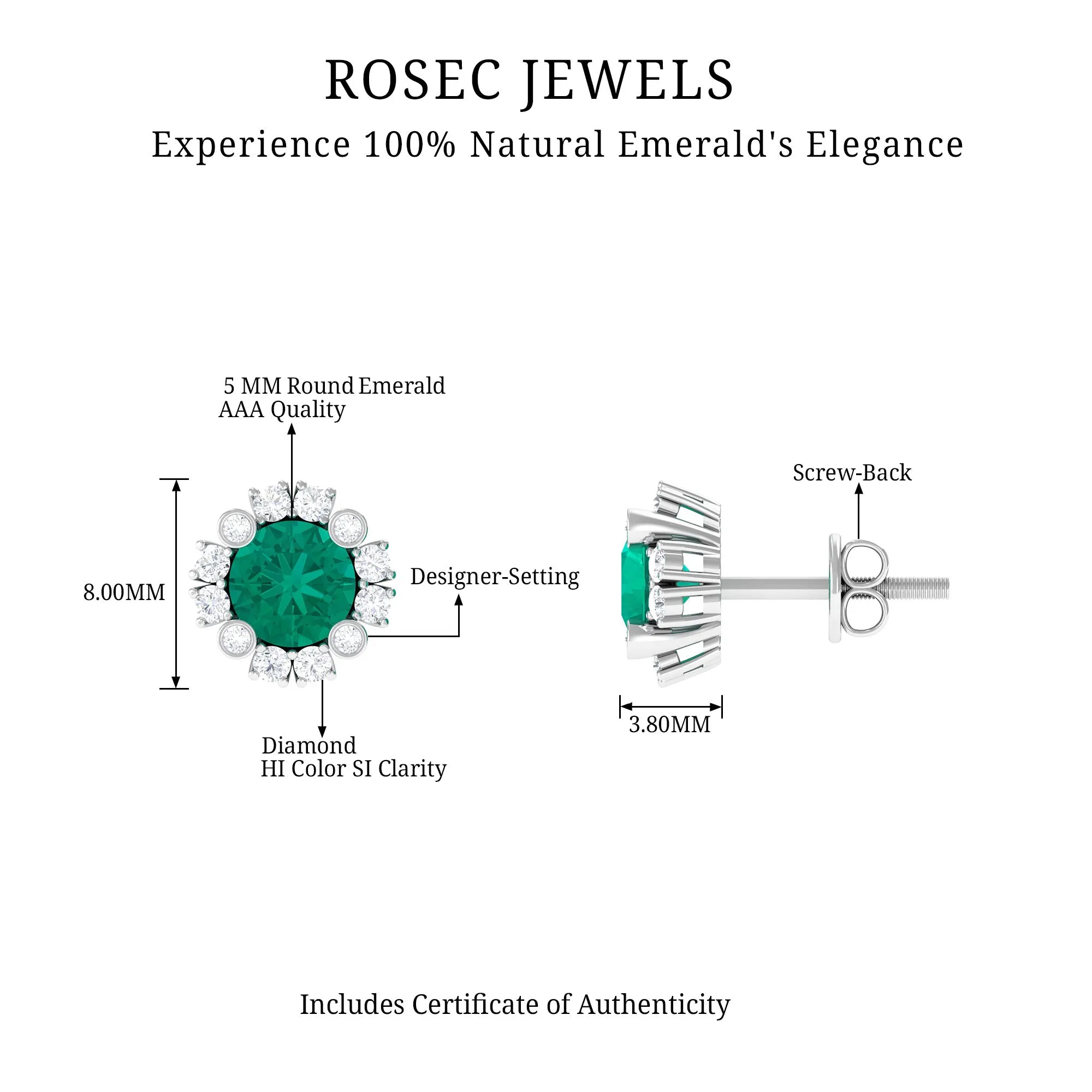 1.50 CT Emerald Classic Stud Earrings with Diamond Accent