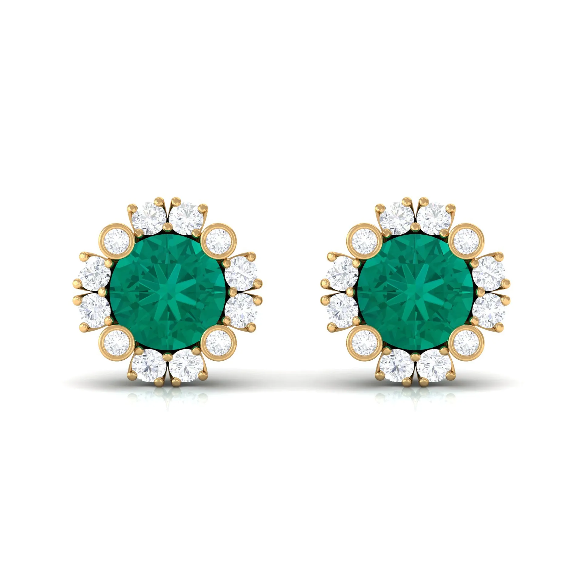 1.50 CT Emerald Classic Stud Earrings with Diamond Accent