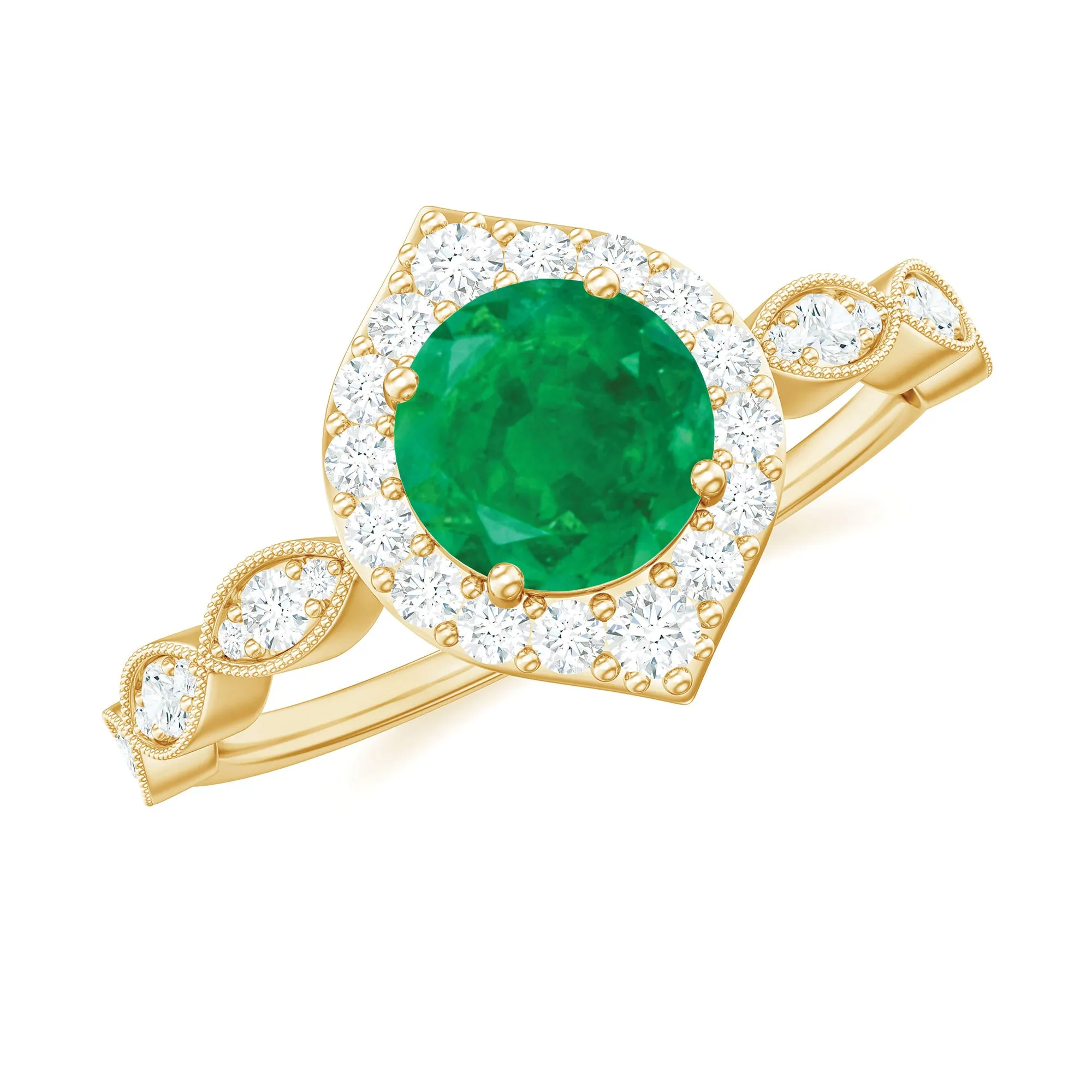 1.50 CT Vintage Style Emerald Engagement Ring with Diamond Accent