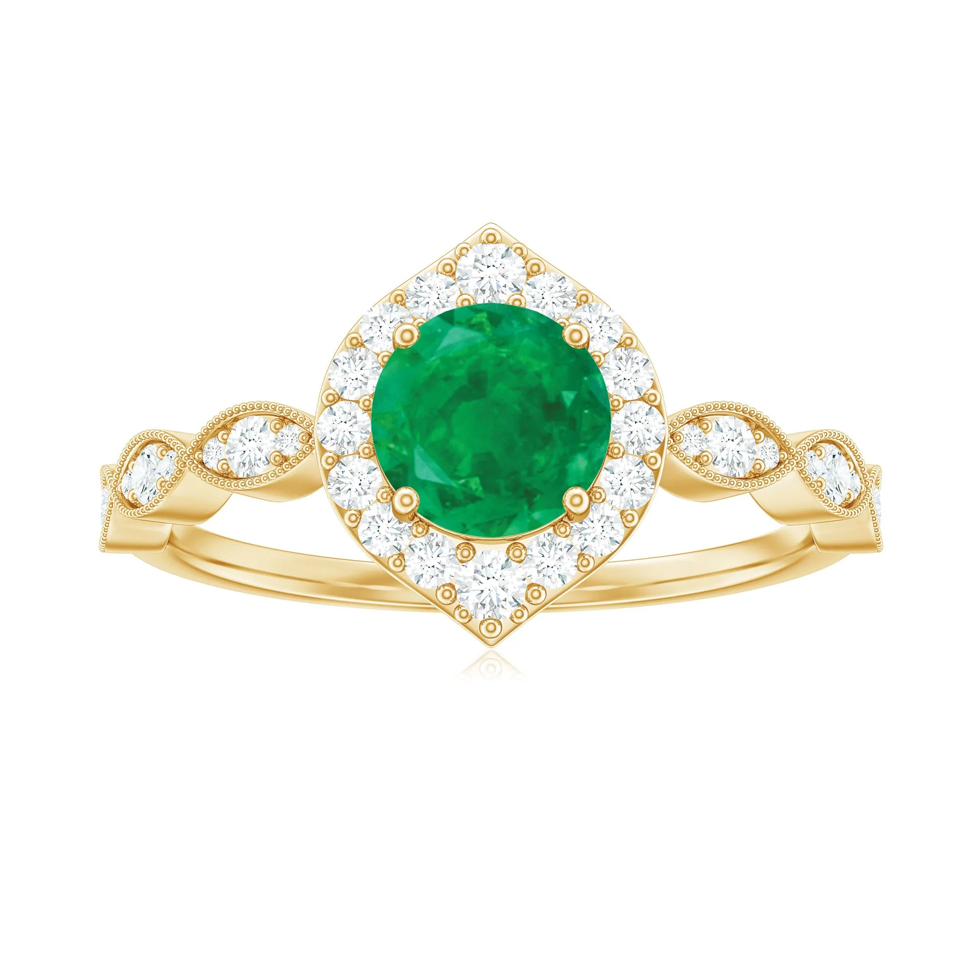 1.50 CT Vintage Style Emerald Engagement Ring with Diamond Accent