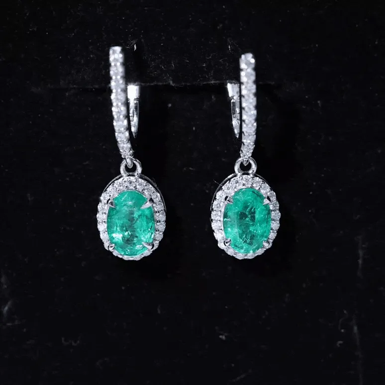 1.75 CT Classic Emerald J Hoop Drop Earrings with Diamond