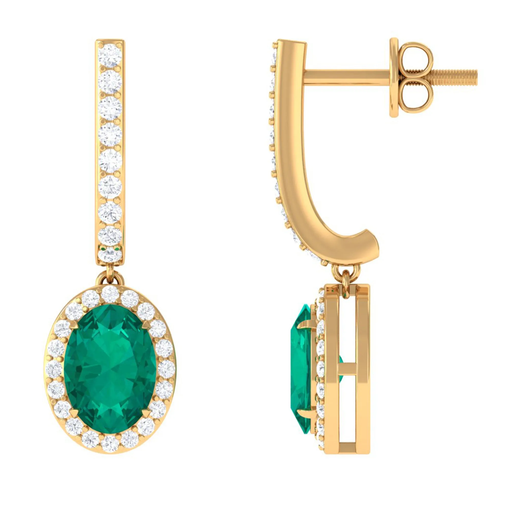 1.75 CT Classic Emerald J Hoop Drop Earrings with Diamond