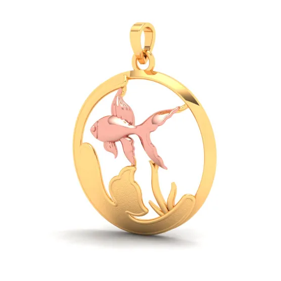 18k Circular Shaped Fish Bowl Gold Pendant With A Yellow Gold Fish From Online Exclusive Collection