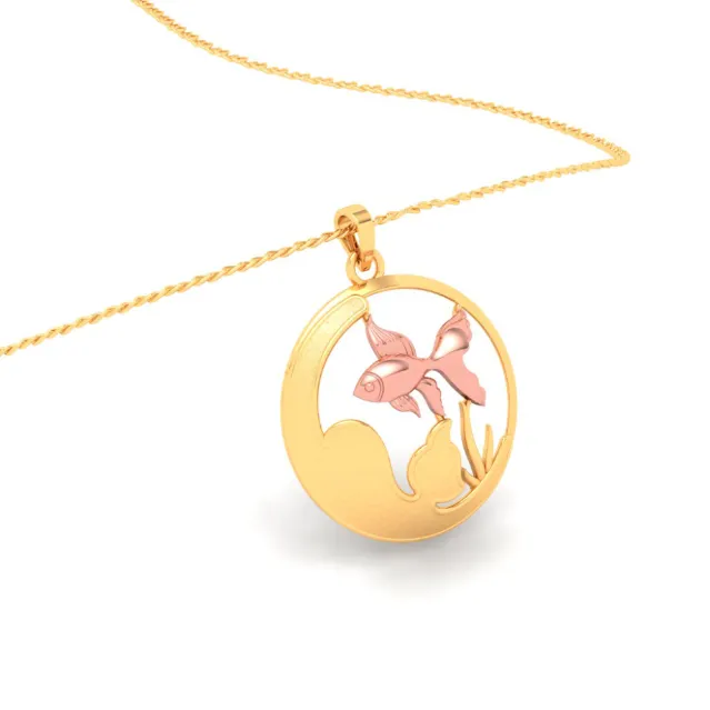 18k Circular Shaped Fish Bowl Gold Pendant With A Yellow Gold Fish From Online Exclusive Collection