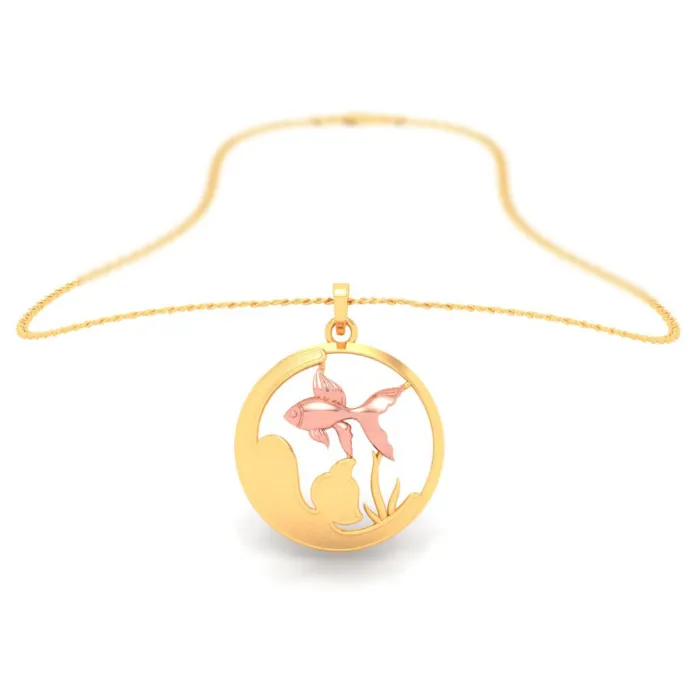 18k Circular Shaped Fish Bowl Gold Pendant With A Yellow Gold Fish From Online Exclusive Collection