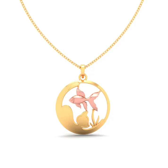 18k Circular Shaped Fish Bowl Gold Pendant With A Yellow Gold Fish From Online Exclusive Collection