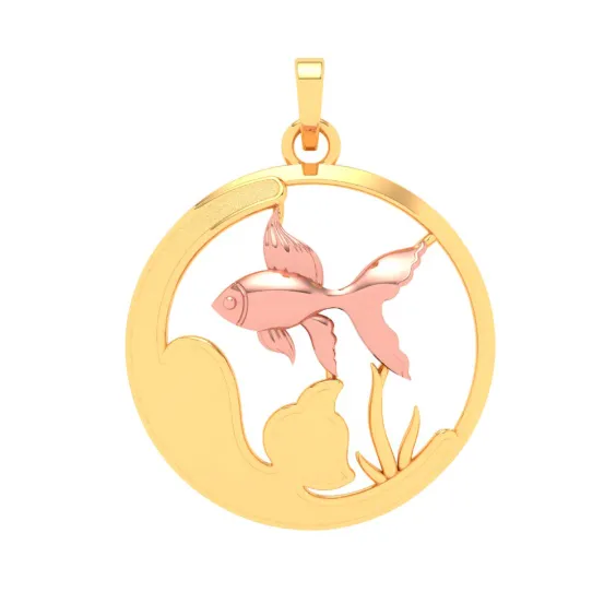 18k Circular Shaped Fish Bowl Gold Pendant With A Yellow Gold Fish From Online Exclusive Collection