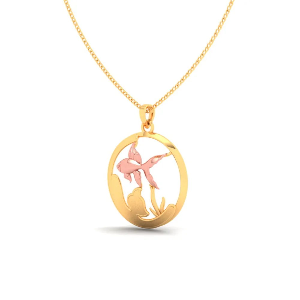 18k Circular Shaped Fish Bowl Gold Pendant With A Yellow Gold Fish From Online Exclusive Collection