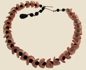 1950s West German Pink And Black Glass Bead Choker Necklace