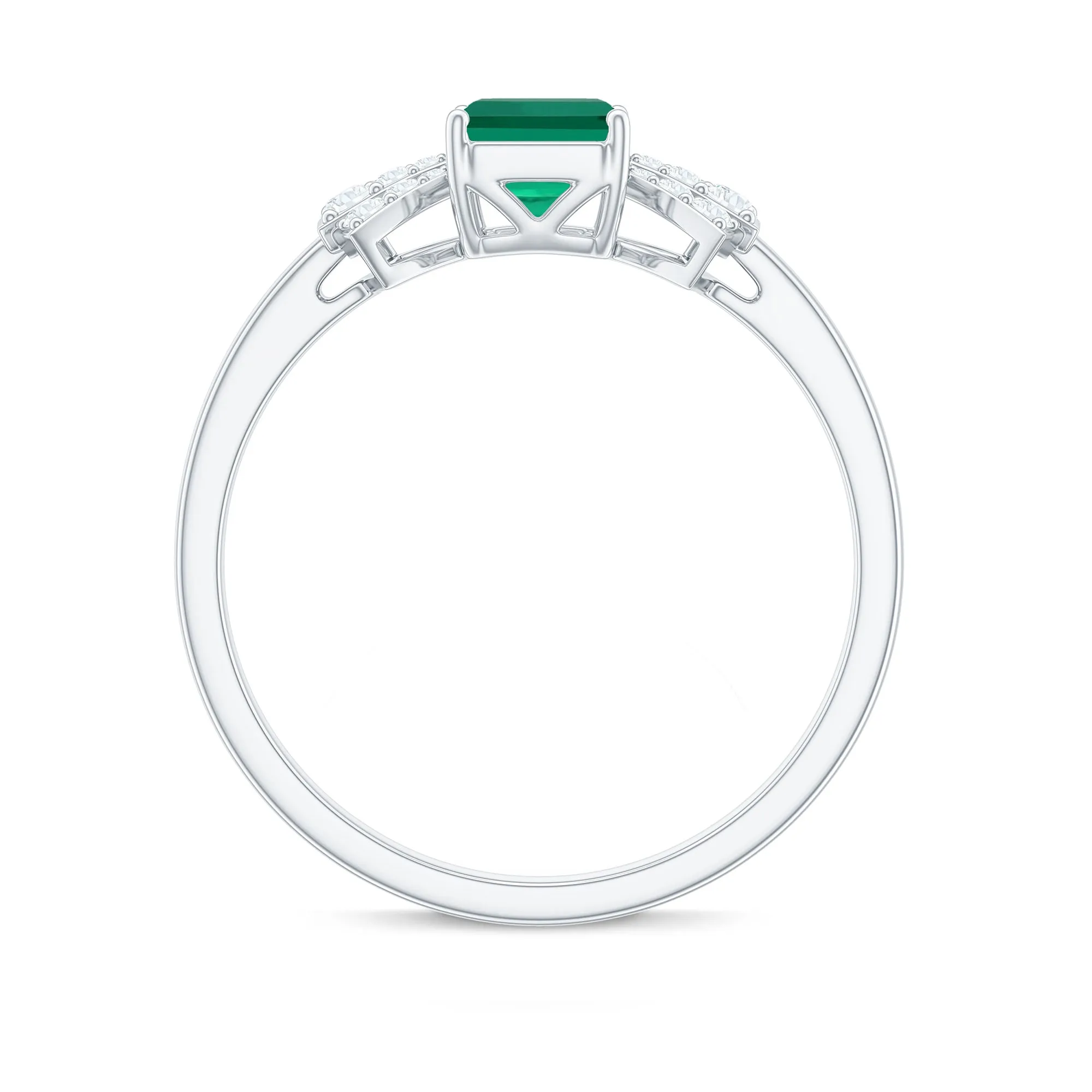 2 CT Octagon Cut Created Emerald and Diamond Solitaire Engagement Ring