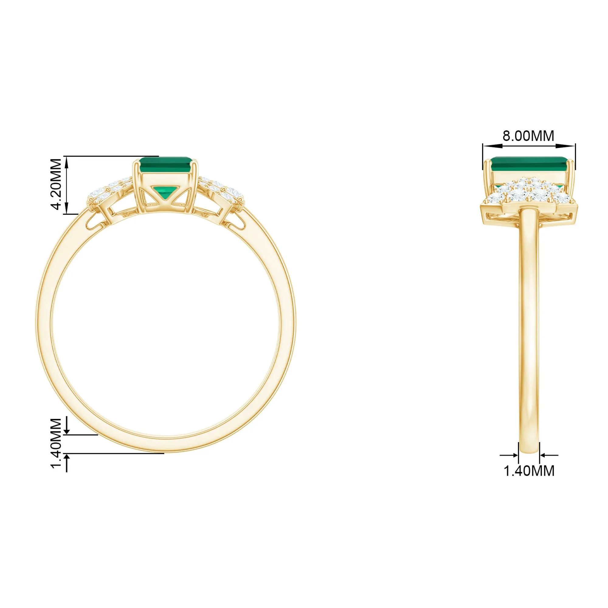 2 CT Octagon Cut Created Emerald and Diamond Solitaire Engagement Ring