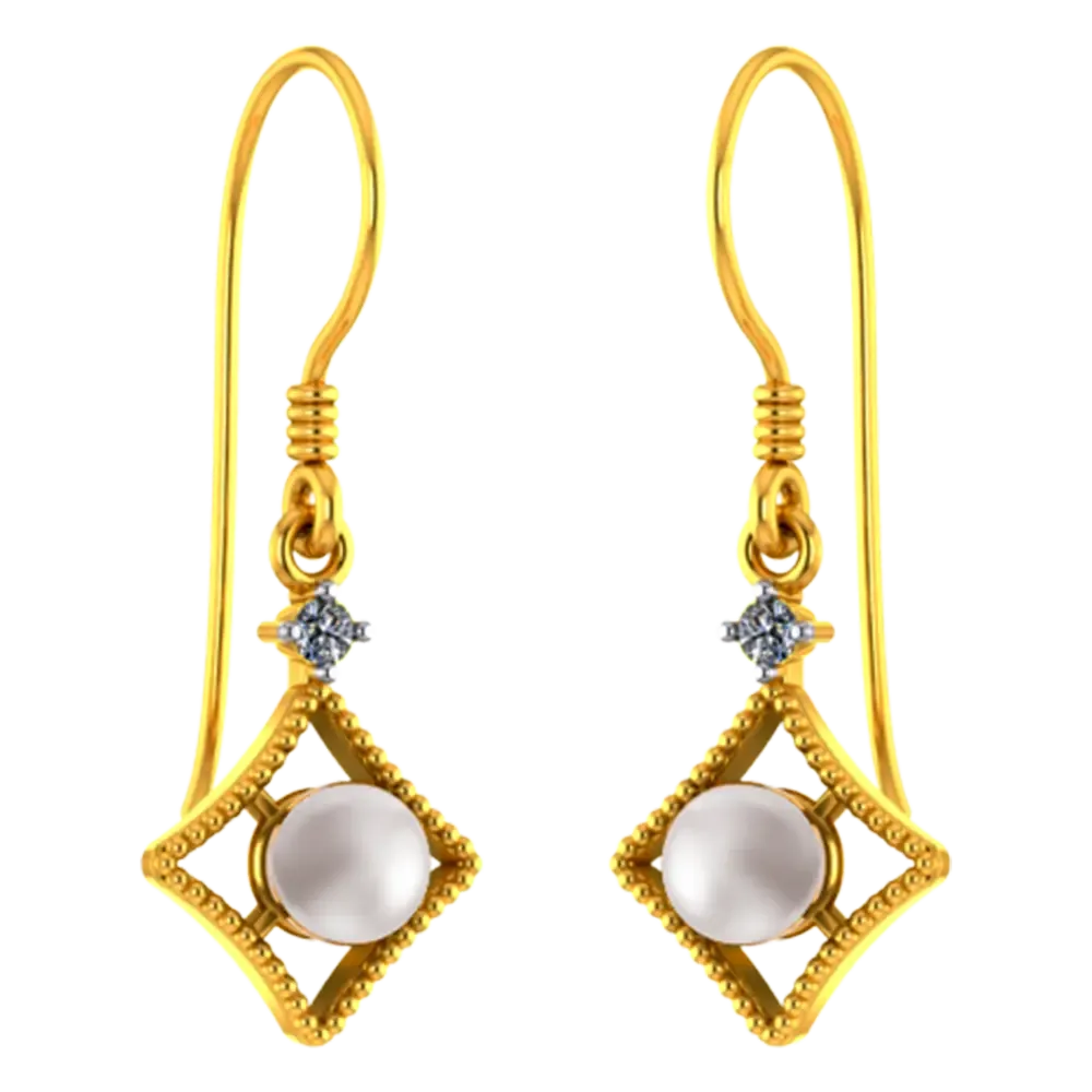 22k American Diamond Shaped Gold Earrings With A Pearl And Stone Detailing