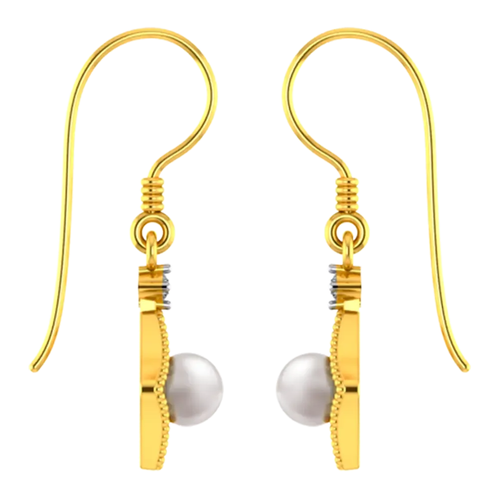 22k American Diamond Shaped Gold Earrings With A Pearl And Stone Detailing