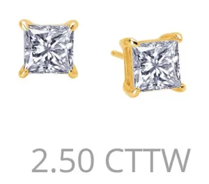 2.5 cttw Simulated Diamond Princess Cut Post Earrings