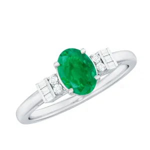 3/4 CT Natural Oval shape Emerald Engagement Ring with Diamond