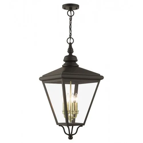 4 Light Bronze Outdoor Extra Large Pendant Lantern with Antique Brass Finish Cluster