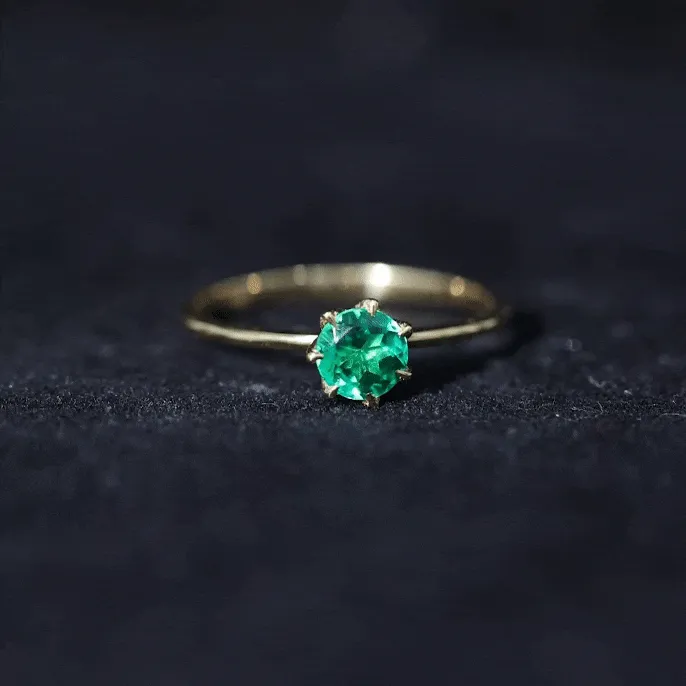 5 MM Round Created Emerald Solitaire Ring in Lotus Basket Setting