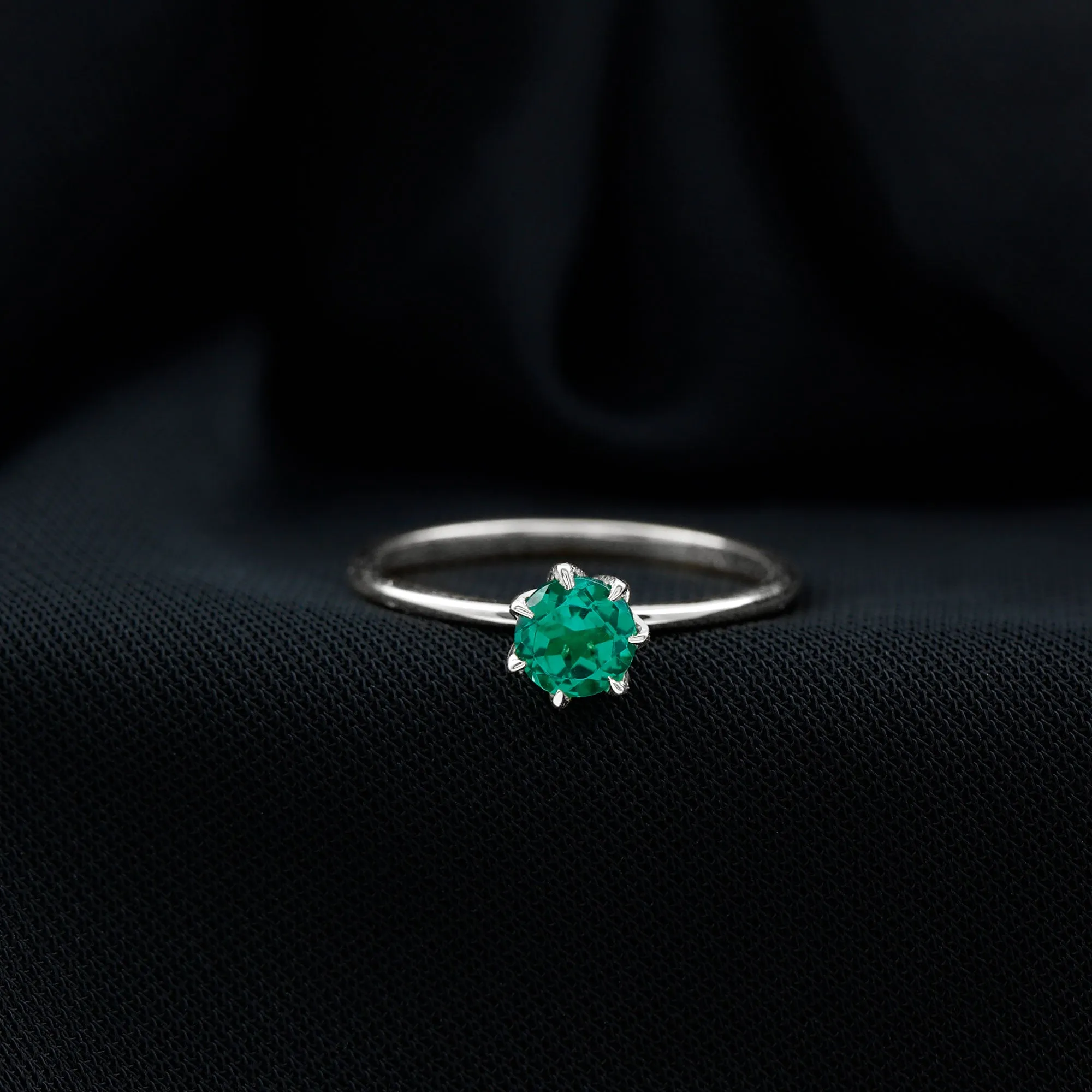 5 MM Round Created Emerald Solitaire Ring in Lotus Basket Setting