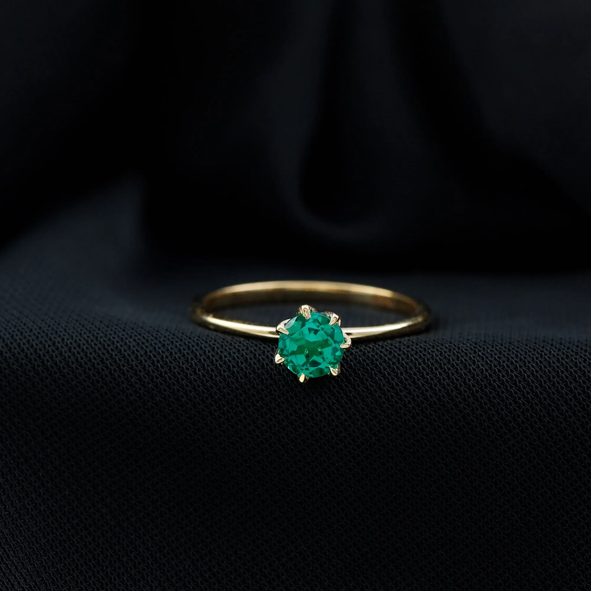 5 MM Round Created Emerald Solitaire Ring in Lotus Basket Setting