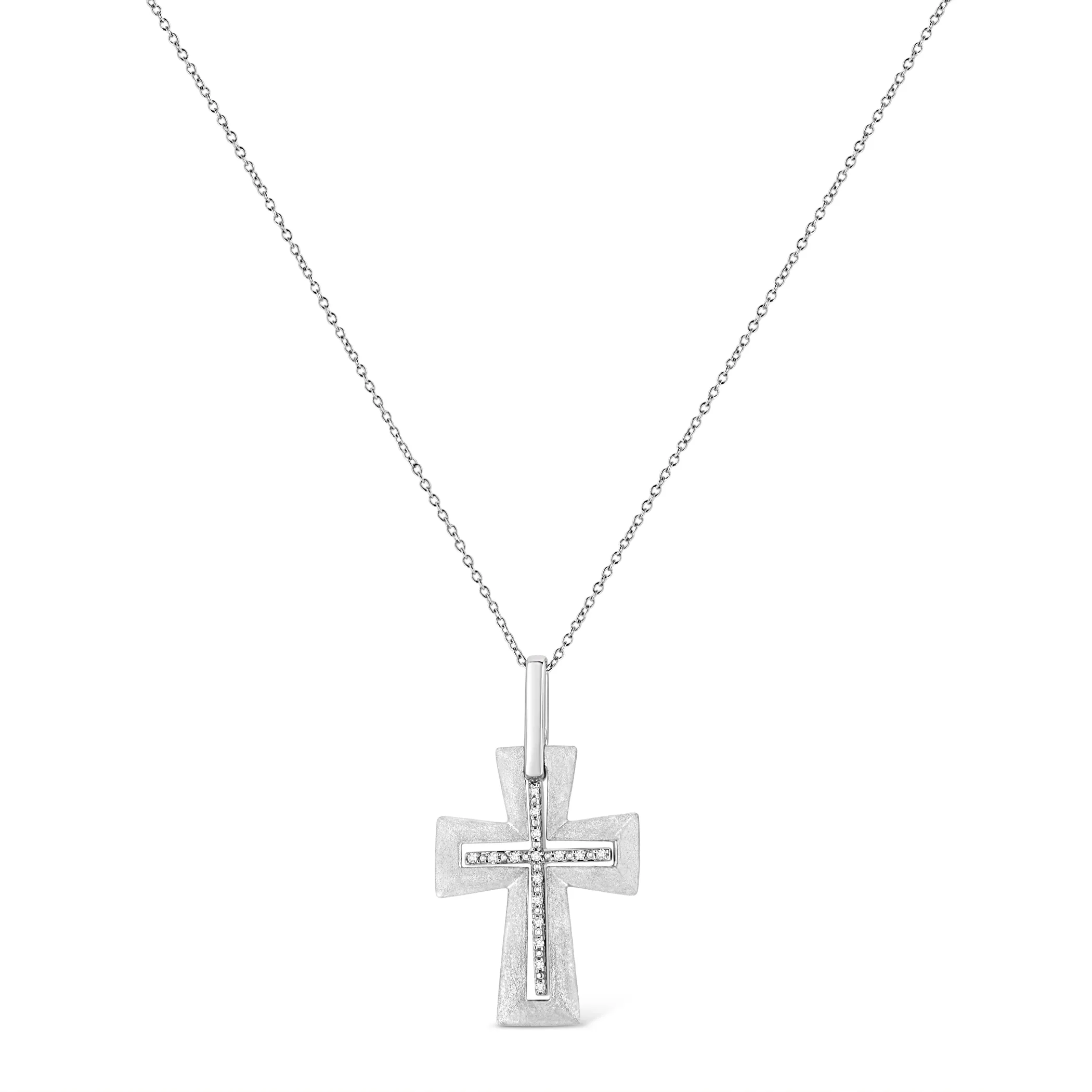 .925 Sterling Silver Prong-Set Diamond Accent Cross 18" Pendant Necklace (I-J Color, I1-I2 Clarity)