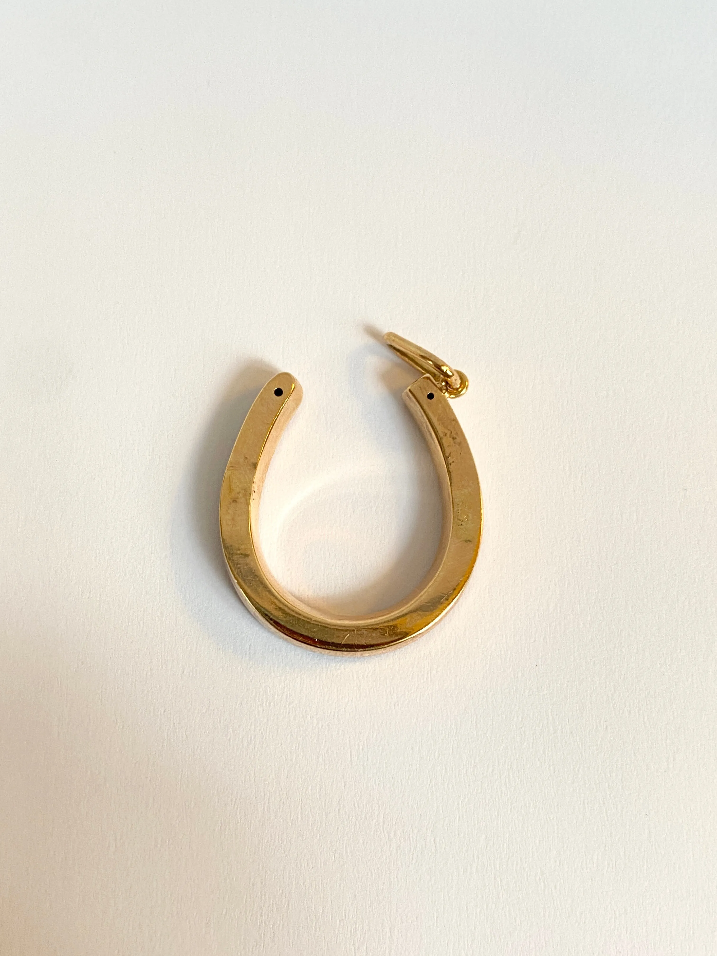 9ct Gold, Victorian Seed Pearl Lucky Horse Shoe Pendant and Chain