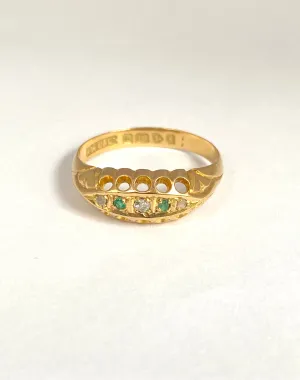 Antique, Edwardian, 18ct Gold Emerald and Diamond Ring, Hallmarked for 18ct Gold, Chester, 1905