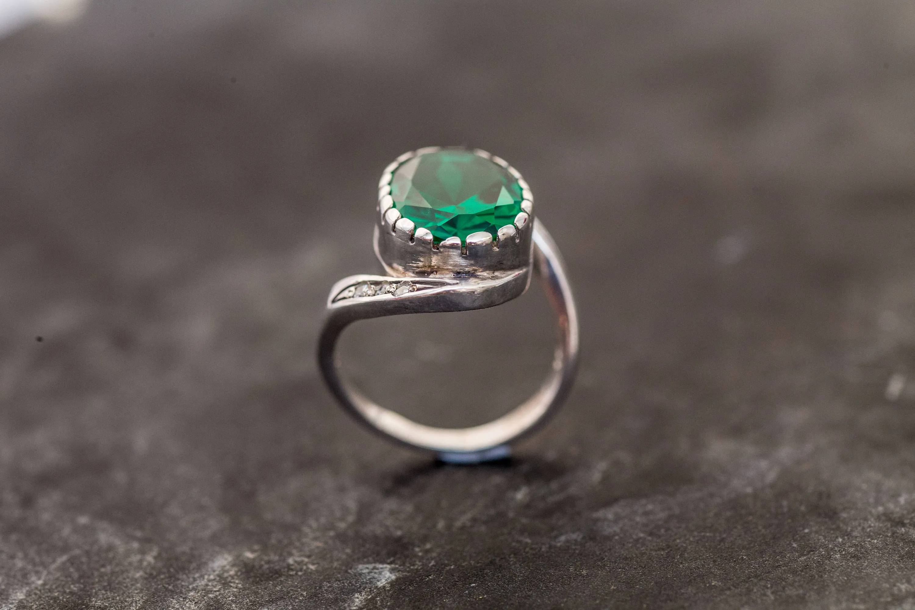 Antique Emerald Ring - Emerald Statement Ring - Green Gemstone Ring