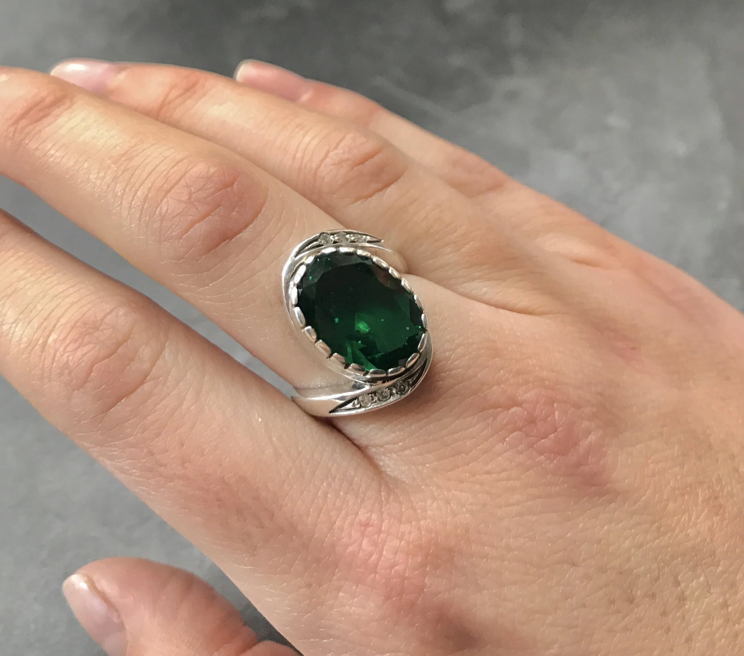 Antique Emerald Ring - Emerald Statement Ring - Green Gemstone Ring