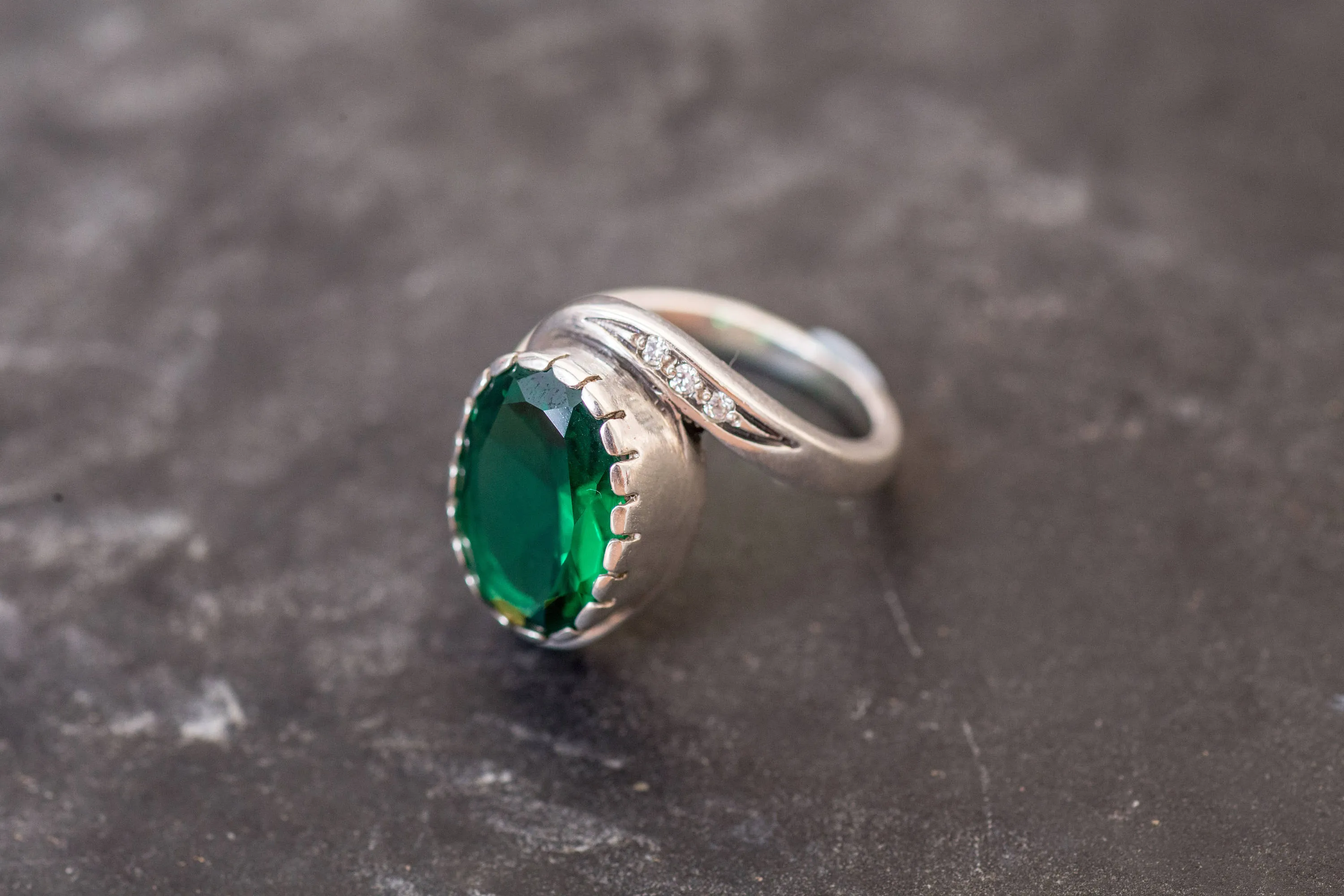 Antique Emerald Ring - Emerald Statement Ring - Green Gemstone Ring