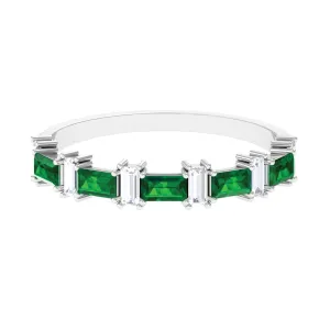 Baguette Cut Created Emerald and Diamond Half Eternity Ring