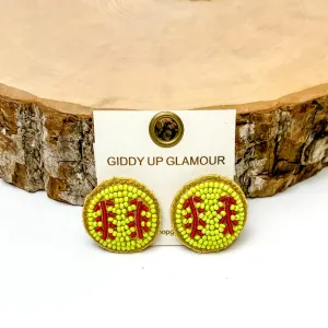 Beaded Softball Stud Earrings in Yellow