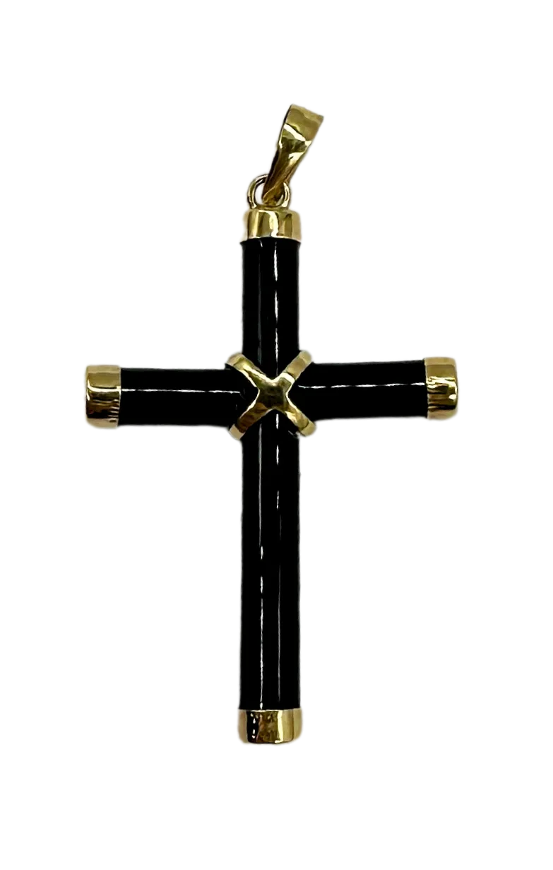 Black Jade Cross with 14K Yellow Gold