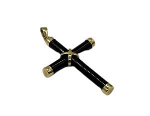 Black Jade Cross with 14K Yellow Gold