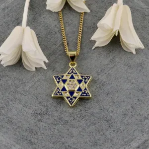 Blue Gold Enamel Star of David Necklace