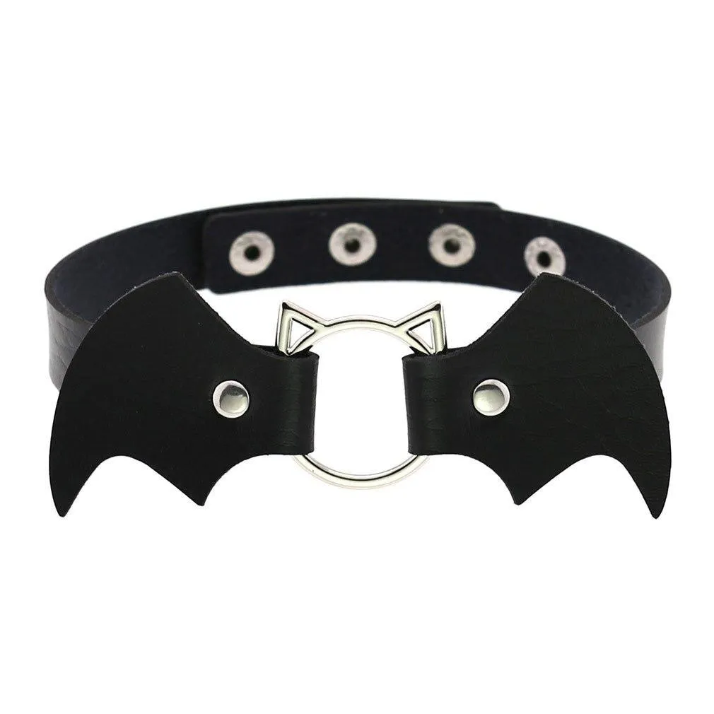 Cat Bat Wing Black Gothic Choker Many Colors Collar Necklace Pu Leather Mall Goth Party Club Rock Kawaii Harajuku Cute Girl