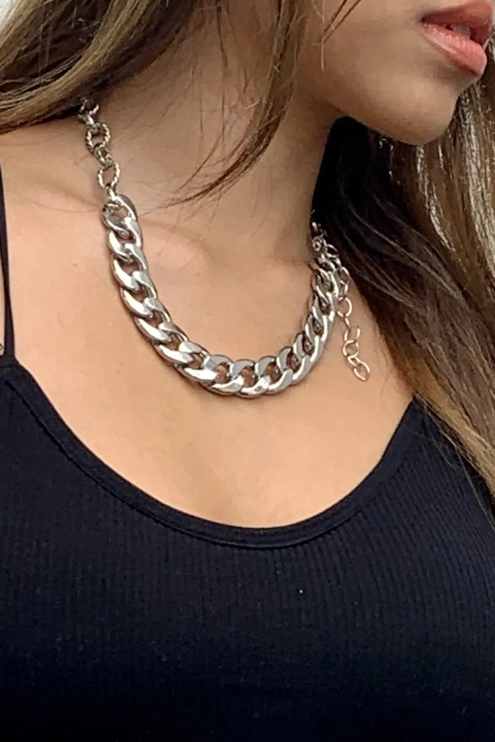 Chain Reaction Chunky Necklace - Silver