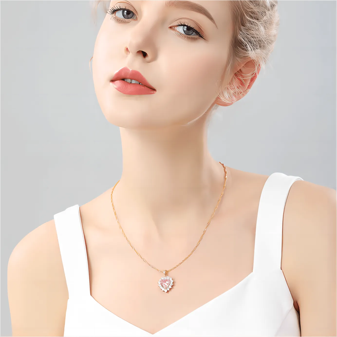 Charming Crystal Heart Pendant Necklace