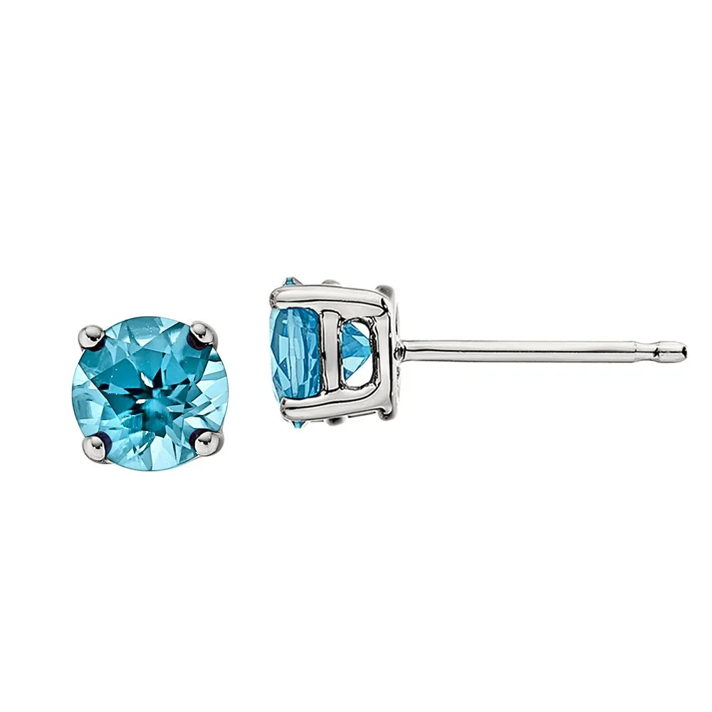 Classic Birthstone Stud Earrings with Blue Topaz