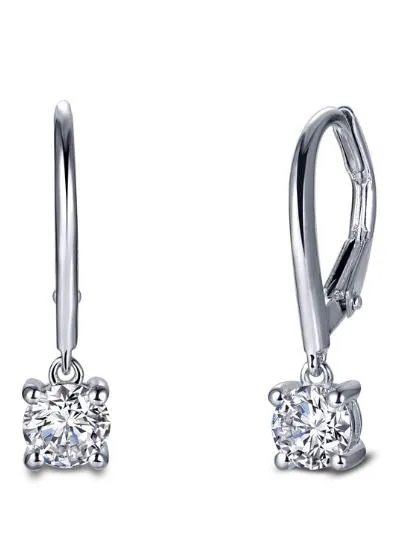 Classic Four Prong Solitaire Leverback Simulated Diamond Earrings E0386CLP