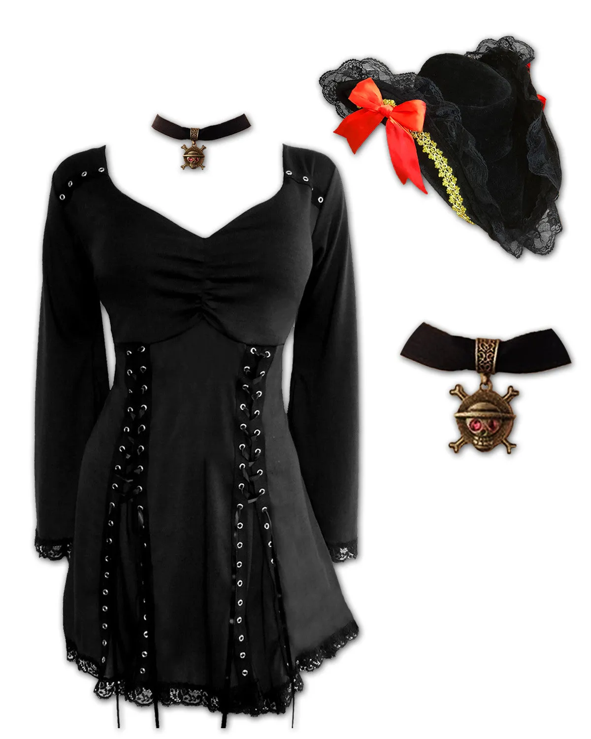 Corsair Pirate Costume with Elektra Top, Raven