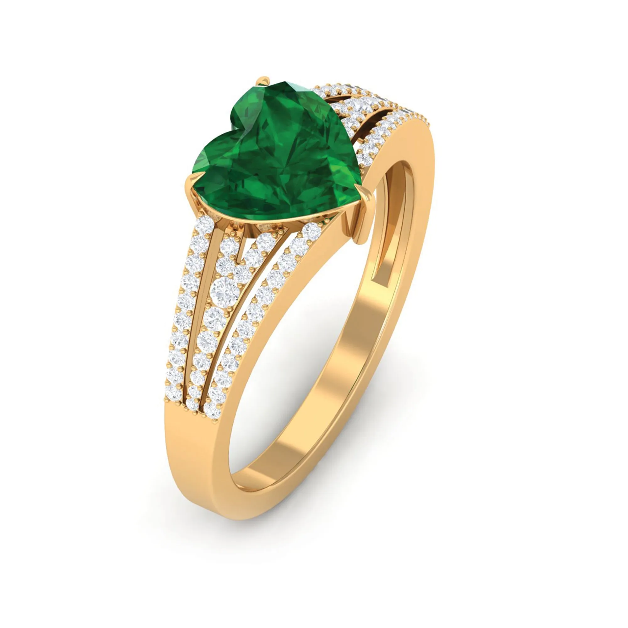 Created Emerald Heart Engagement Ring with Diamond