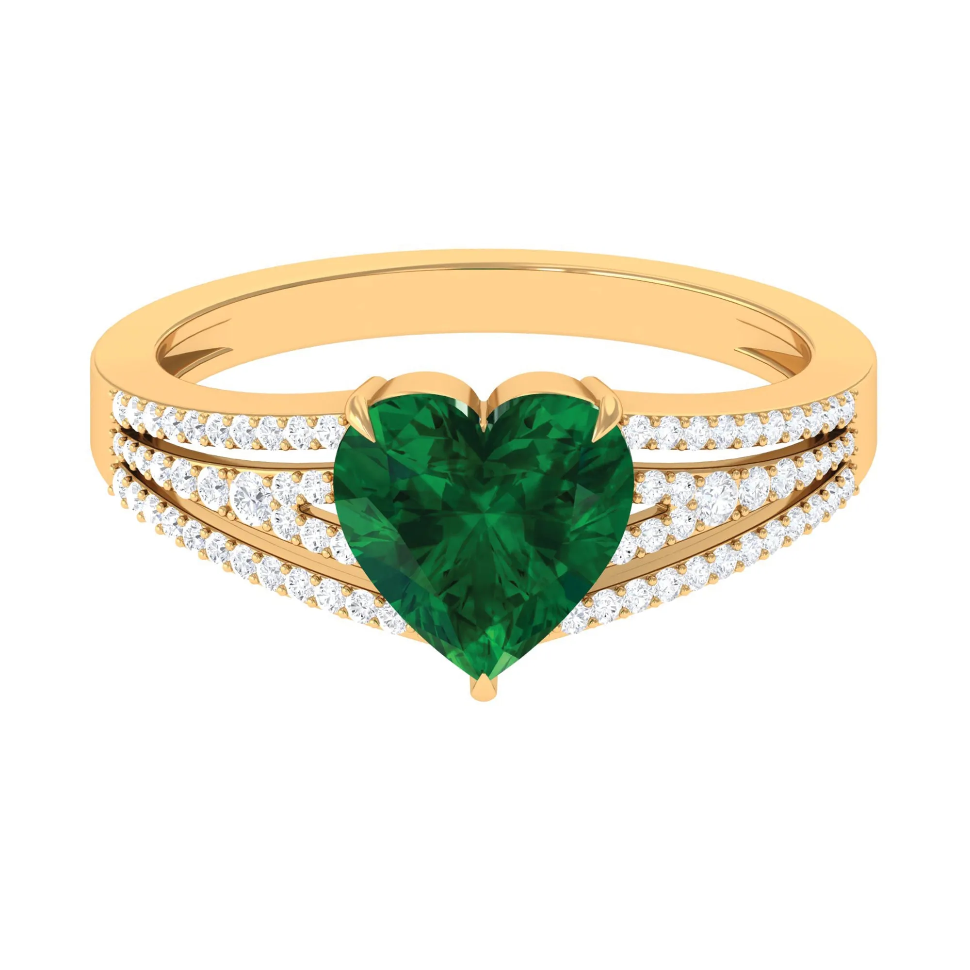 Created Emerald Heart Engagement Ring with Diamond