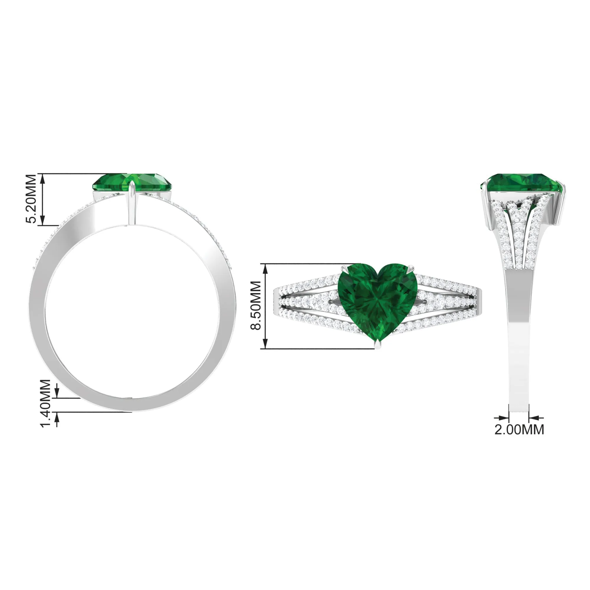 Created Emerald Heart Engagement Ring with Diamond