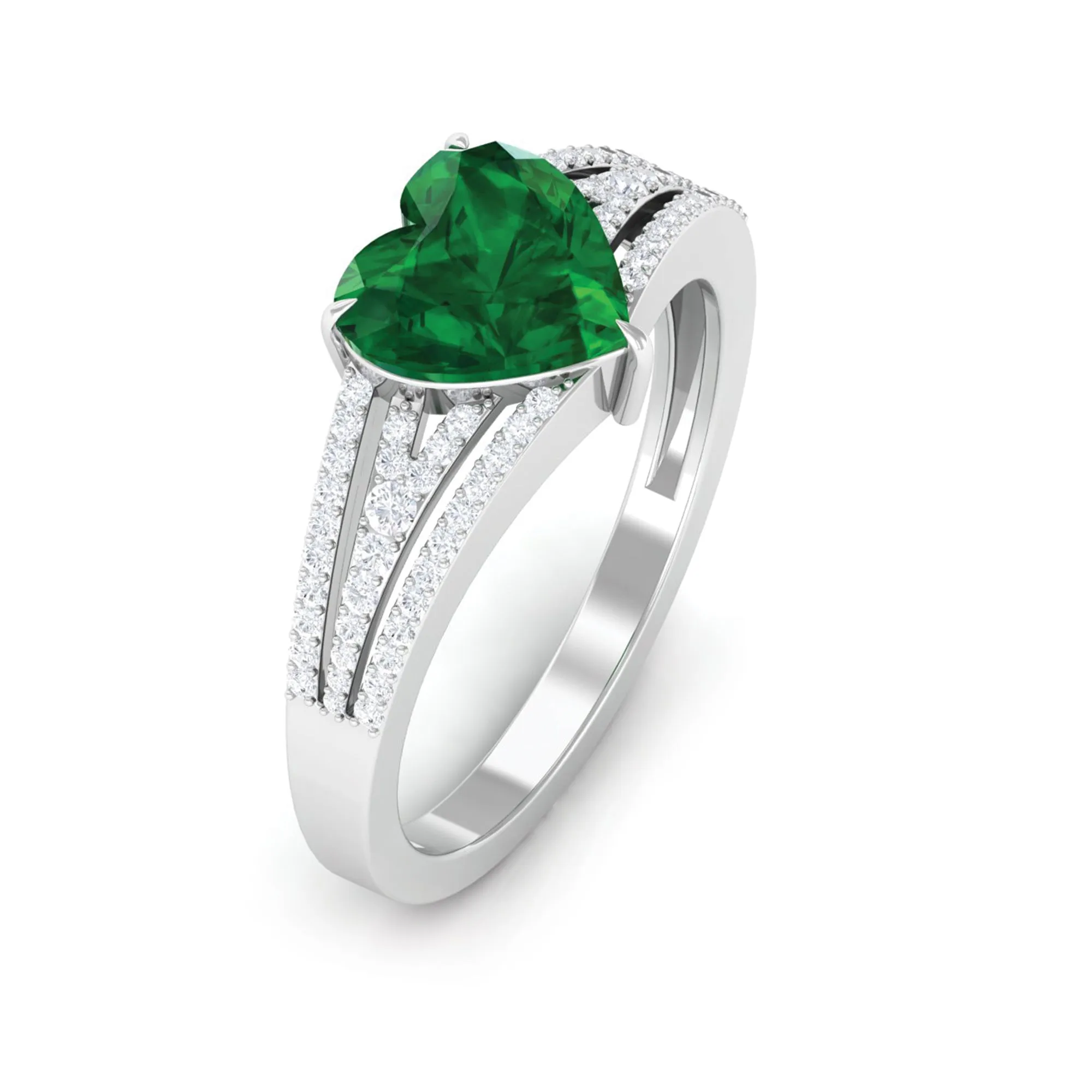 Created Emerald Heart Engagement Ring with Diamond