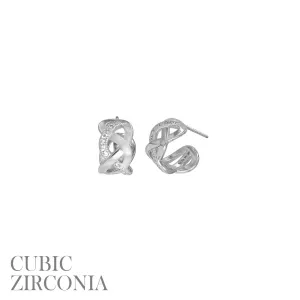 CZ Woven Huggie Hoop Studs - In Gold & Silver